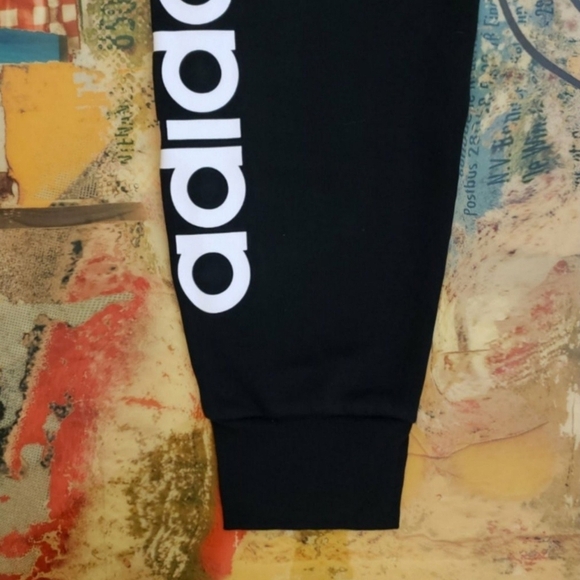 Adidas Kids Black Joggers with White Logo - Picture 8 of 12